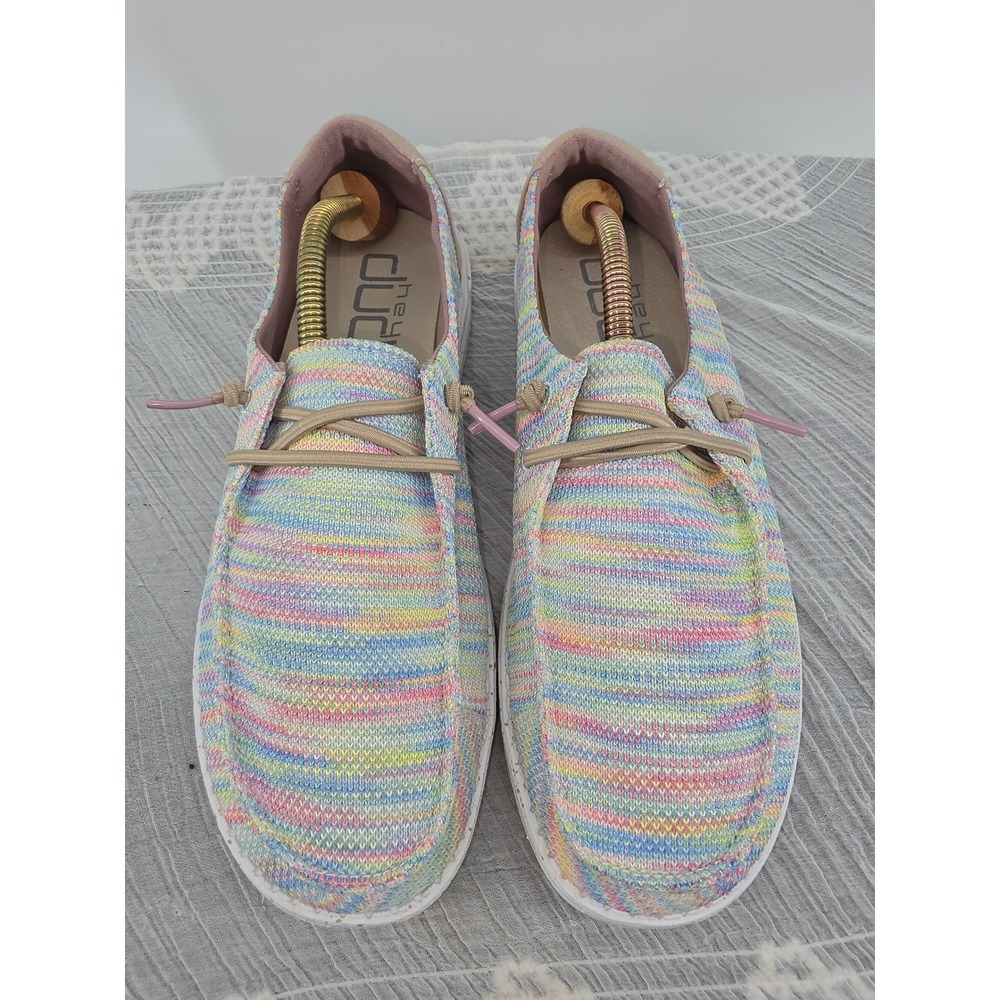 Hey Dude Wendy Sox Aurora White Rainbow Knit Slip On Loafers Shoes Womens 10